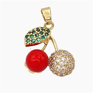 Copper Cherry Pendant Pave Zirconia Resin Gold Plated, approx 18mm