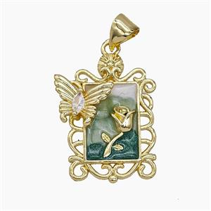 Copper Tulip Flower Pendant Enamel Butterfly Gold Plated, approx 16-22mm