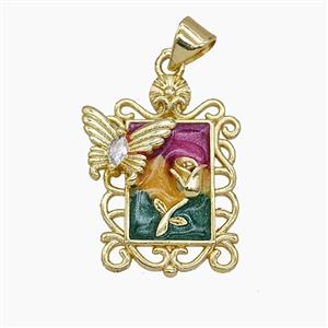 Copper Tulip Flower Pendant Enamel Butterfly Gold Plated, approx 16-22mm