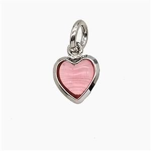 Pink Catseye Glass Heart Pendant, approx 7mm