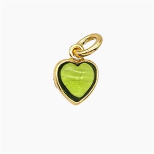 Olive Catseye Glass Heart Pendant, approx 7mm
