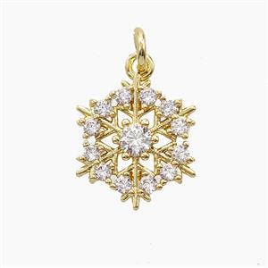 Christmas Snowflake Charms Copper Pendant Micropave Zirconia Gold Plated, approx 12mm