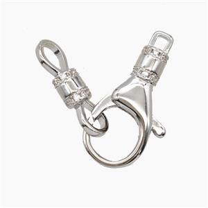 Copper Lobster Clasp Pave Zirconia Platinum Plated, approx 5-17mm, 11-22mm