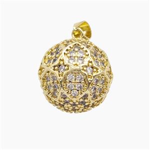 Copper Ball Round Pendant Pave Zirconia Gold Plated, approx 16mm dia