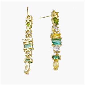 Copper Stud Earrings Pave Zirconia Gold Plated, approx 4-8mm, 50mm length