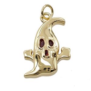 Halloween Ghost Charms Copper Pendant Pave Zirconia Gold Plated, approx 15-18mm