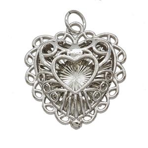 Copper Heart Pendant Hollow Platinum Plated, approx 20mm