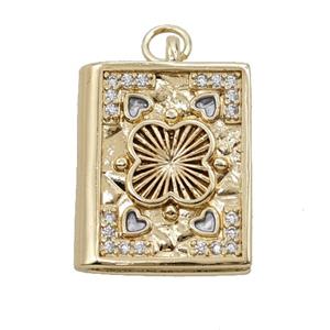 Books Charms Copper Pendant Pave Zirconia Gold Plated, approx 17-20mm