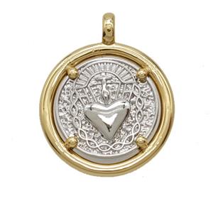 Sacred Heart of Jesus Medal Charms Copper Circle Heart Pendant Platinum Gold Plated, approx 20mm