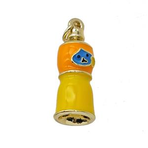 Copper Hourglass Pendant Orange Yellow Enamel Gold Plated, approx 9-20mm