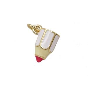 Copper Pencil Pendant White Enamel Gold Plated, approx 6-10mm
