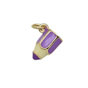 Copper Pencil Pendant Lavender Enamel Gold Plated, approx 6-10mm