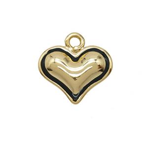 Copper Heart Pendant Black Enamel Gold Plated, approx 15mm