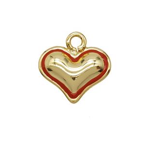 Copper Heart Pendant Red Enamel Gold Plated, approx 15mm
