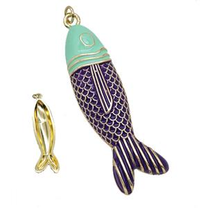 Copper Fish Pendant Blue Green Enamel Gold Plated, approx 14-50mm