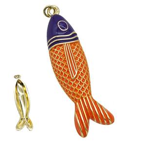 Copper Fish Pendant Orange Blue Enamel Gold Plated, approx 14-50mm