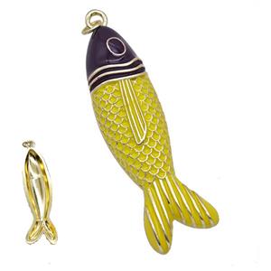 Copper Fish Pendant Yellow Black Enamel Gold Plated, approx 14-50mm