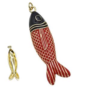 Copper Fish Pendant Red Black Enamel Gold Plated, approx 14-50mm
