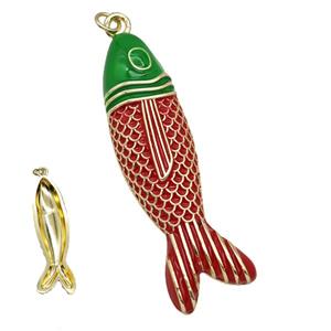 Copper Fish Pendant Red Green Enamel Gold Plated, approx 14-50mm