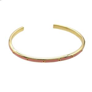 Copper Bangle Pink Enamel Gold Plated, approx 4mm, 45-55mm dia