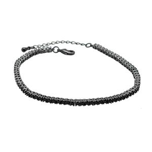 Copper Bracelet Pave Crystal Glass Black Plated, approx 2mm, 17-22cm length