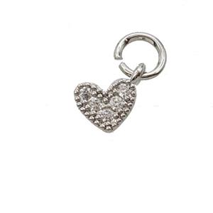 Copper Heart Pendant Pave Zirconia Platinum Plated, approx 6.5mm