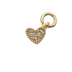 Copper Heart Pendant Pave Zirconia Gold Plated, approx 6.5mm