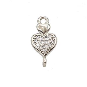 Copper Heart Connector Pave Zirconia Platinum Plated, approx 7-15mm