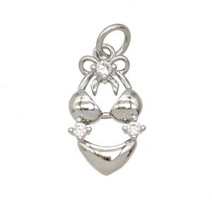 Bikini Charms Copper Underwear Pendant Pave Zirconia Platinum Plated, approx 10-17mm
