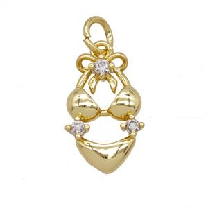 Bikini Charms Copper Underwear Pendant Pave Zirconia Gold Plated, approx 10-17mm