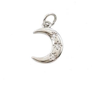 Copper Moon Pendant Pave Zirconia Platinum Plated, approx 10-12mm