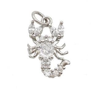 Copper Scorpion Pendant Pave Zirconia Platinum Plated, approx 10-15mm