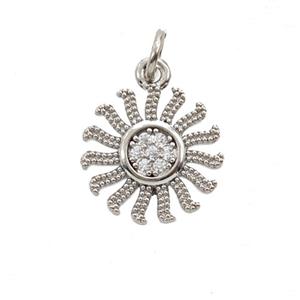 Copper Sun Pendant Pave Zirconia Platinum Plated, approx 13.5mm