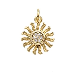 Copper Sun Pendant Pave Zirconia Gold Plated, approx 13.5mm