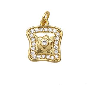 Breakfast Bread Charms Copper Pendant Pave Zirconia Gold Plated, approx 13mm