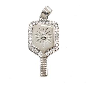Pickleball Paddle Charms Copper Pendant Pave Zirconia Sports Platinum Plated, approx 11-19mm