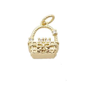 Basket Charms Copper Pendant Pave Zirconia Bowknot Gold Plated, approx 11-12mm