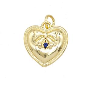 Copper Heart Pendant Pave Zirconia Bowknot Gold Plated, approx 14.5mm