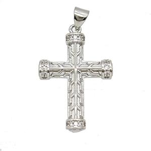 Copper Cross Pendant Pave Zirconia Platinum Plated, approx 20-27mm