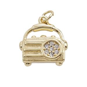 Radio Charms Copper Pendant Pave Zirconia Gold Plated, approx 14-16mm