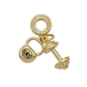 Weightlifting Barbell Charms Copper Pendant Sports Gold Plated, approx 8mm, 6-14mm, 8mm dia