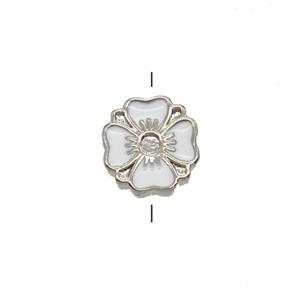 Copper Clover Beads White Enamel Platinum Plated, approx 7mm