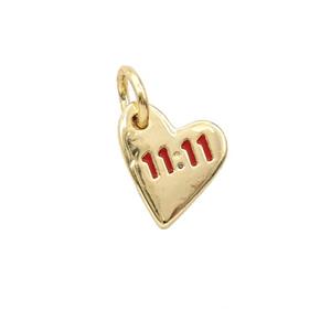 Copper Heart Pendant Double Eleven 11 Red Enamel Gold Plated, approx 8-10mm