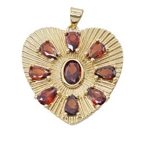 Copper Heart Pendant Pave Orange Zirconia Gold Plated, approx 28mm
