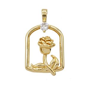 Copper Rose Flower Pendant Pave Zirconia Gold Plated, approx 15-24mm