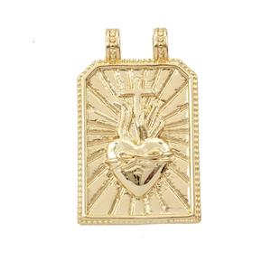 Copper Sacred Heart Pendant Sunray Rectangle 2loops Gold Plated, approx 18-29mm