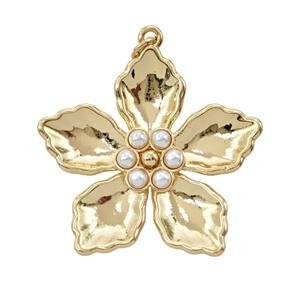 Copper Flower Pendant Pave Resin Gold Plated, approx 35mm