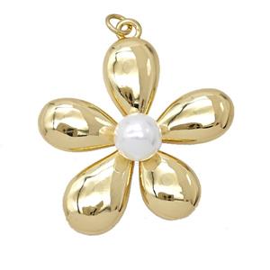 Copper Flower Pendant Pave Resin Gold Plated, approx 35mm