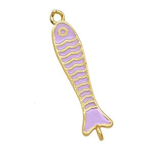 Copper Fish Connector Lavender Enamel Gold Plated, approx 6.5-25mm