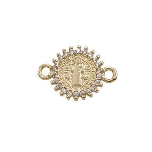 Copper Jesus Connector Pave Zirconia Gold Plated, approx 10mm